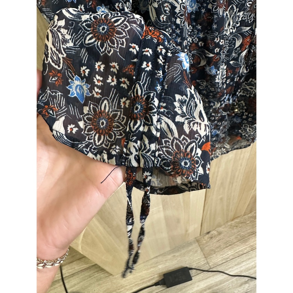 DB Established 1962 XL Floral Print Sheer Long Sleeve‎ Blouse Bohemian - Picture 7 of 9